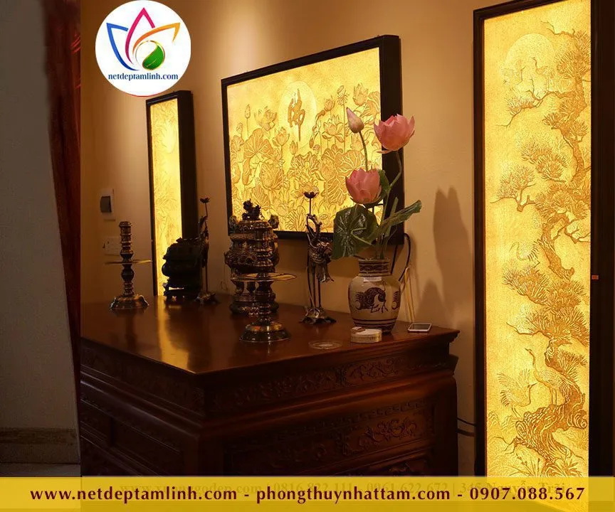 Bọ Tranh Trúc Chỉ Tùng Hạc Sen Phúc