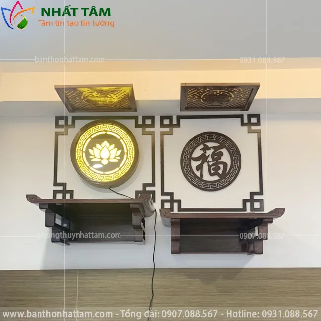bàn thờ treo tường thờ phật và gia tiên 