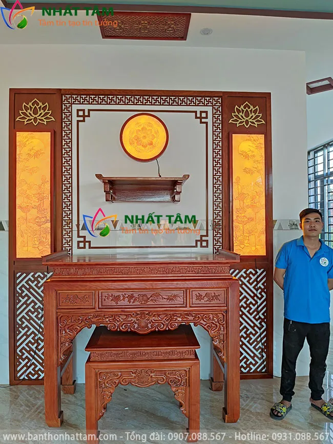 bàn thờ phật và gia tiên gỗ hương
