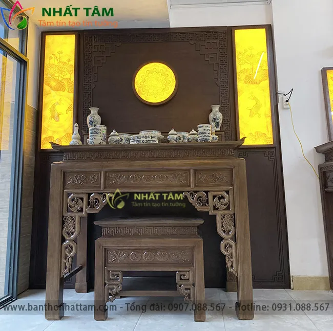 phòng thờ đẹp hiện đại gỗ Sồi.